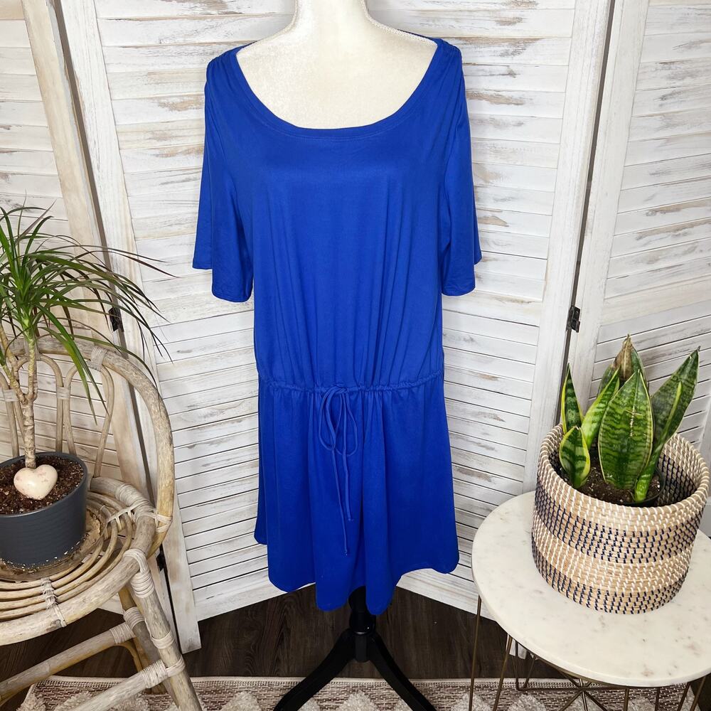 SOFT SURROUNDINGS Women's XL Short Sleeve T Shirt Mini Dress Adj Waist Blue USA - Picture 12 of 13